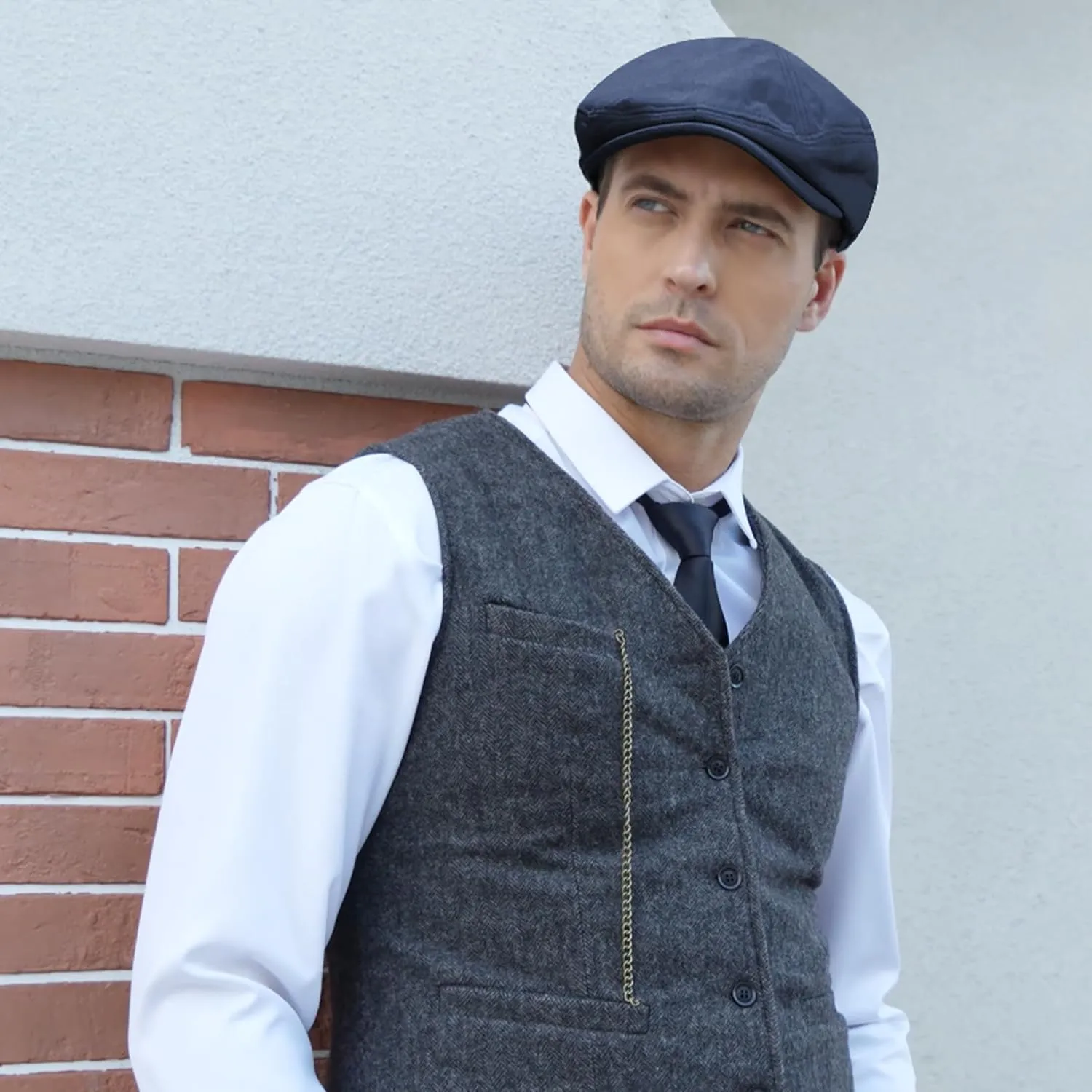 POUDAY Men's Cotton Newsboy Cap Flat Cap Newsboy Hat for Men Cabbie Hat Breathable Soft Summer Hat for Driving Hunting Golf