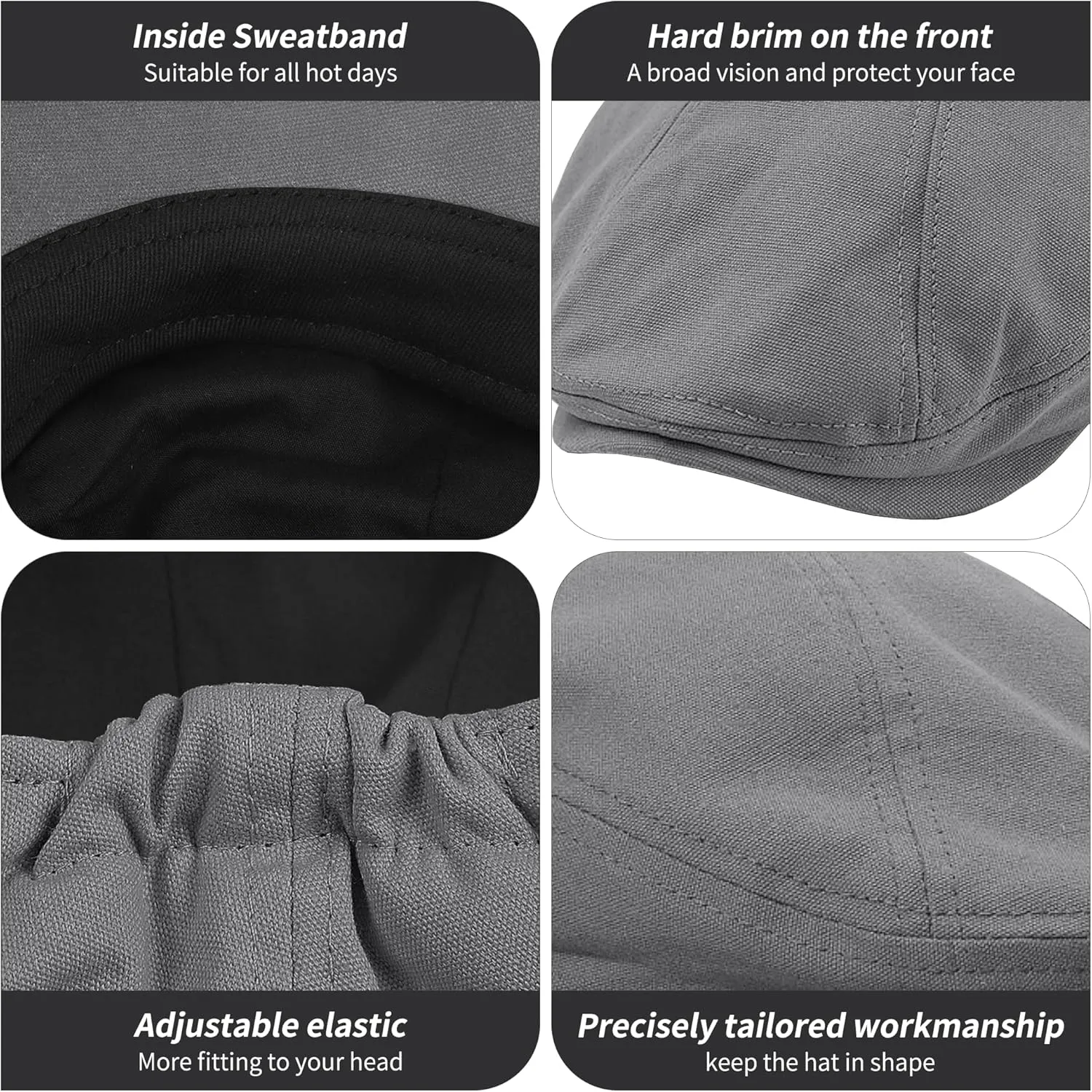 POUDAY Men's Cotton Newsboy Cap Flat Cap Newsboy Hat for Men Cabbie Hat Breathable Soft Summer Hat for Driving Hunting Golf
