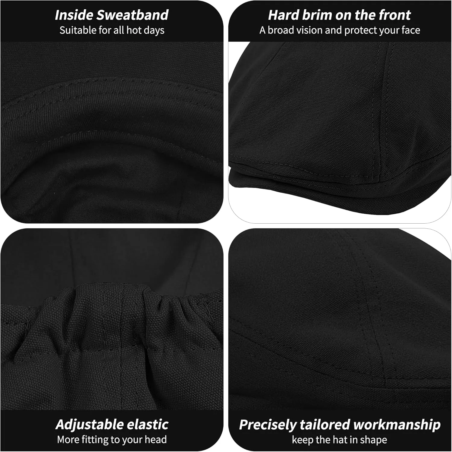 POUDAY Men's Cotton Newsboy Cap Flat Cap Newsboy Hat for Men Cabbie Hat Breathable Soft Summer Hat for Driving Hunting Golf