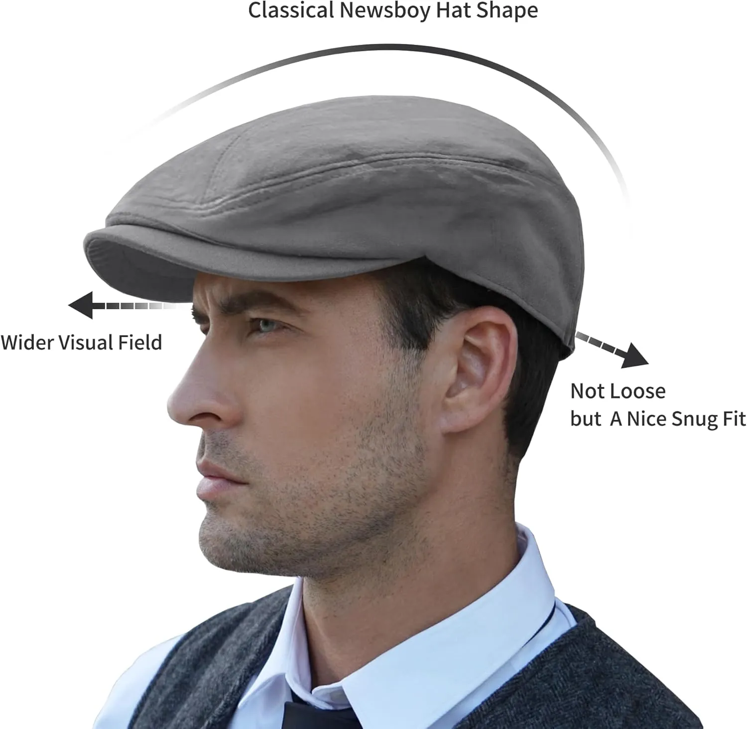 POUDAY Men's Cotton Newsboy Cap Flat Cap Newsboy Hat for Men Cabbie Hat Breathable Soft Summer Hat for Driving Hunting Golf