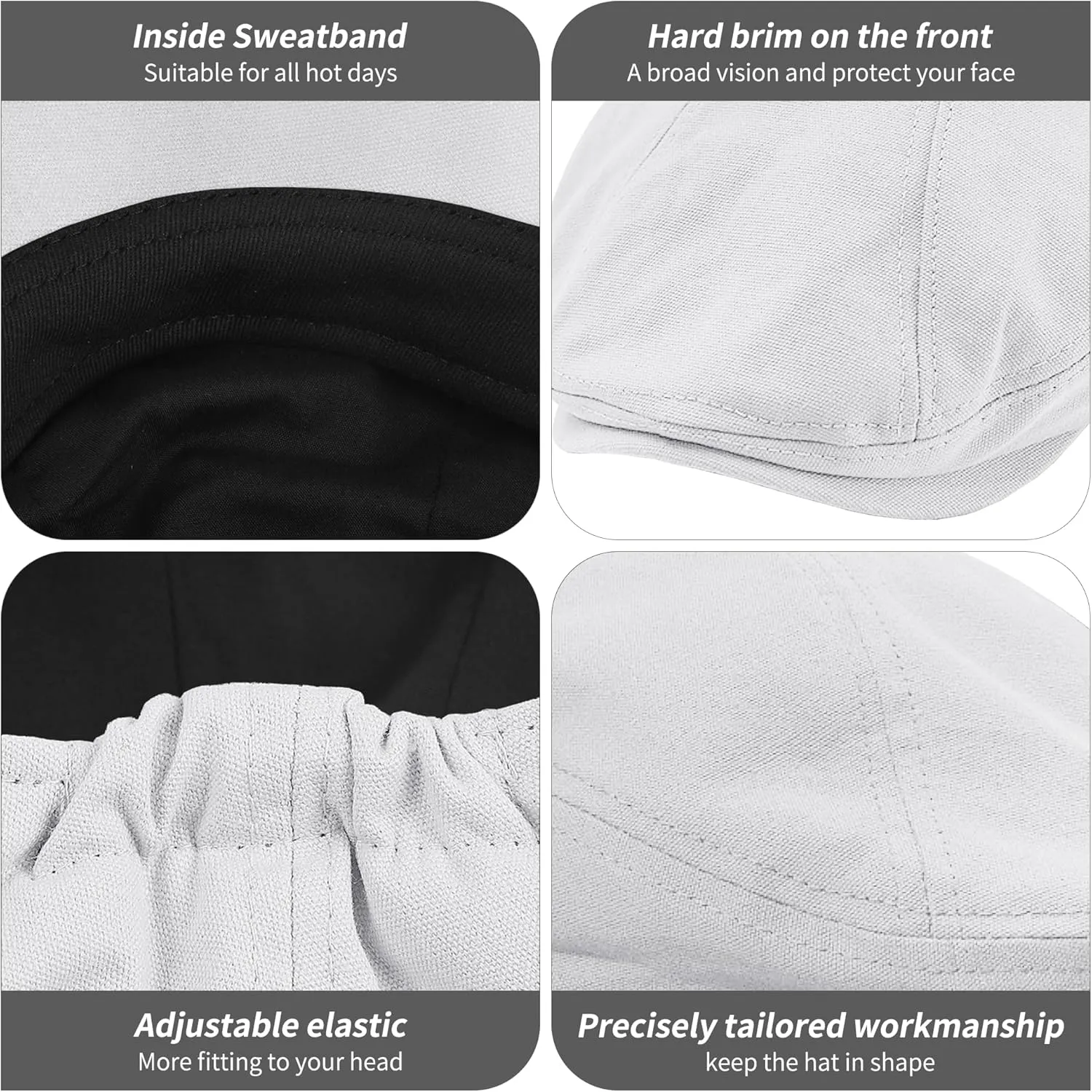 POUDAY Men's Cotton Newsboy Cap Flat Cap Newsboy Hat for Men Cabbie Hat Breathable Soft Summer Hat for Driving Hunting Golf