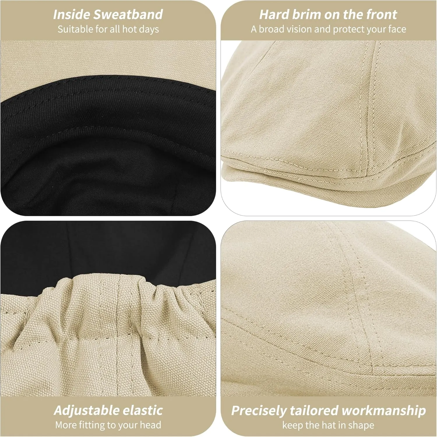 POUDAY Men's Cotton Newsboy Cap Flat Cap Newsboy Hat for Men Cabbie Hat Breathable Soft Summer Hat for Driving Hunting Golf