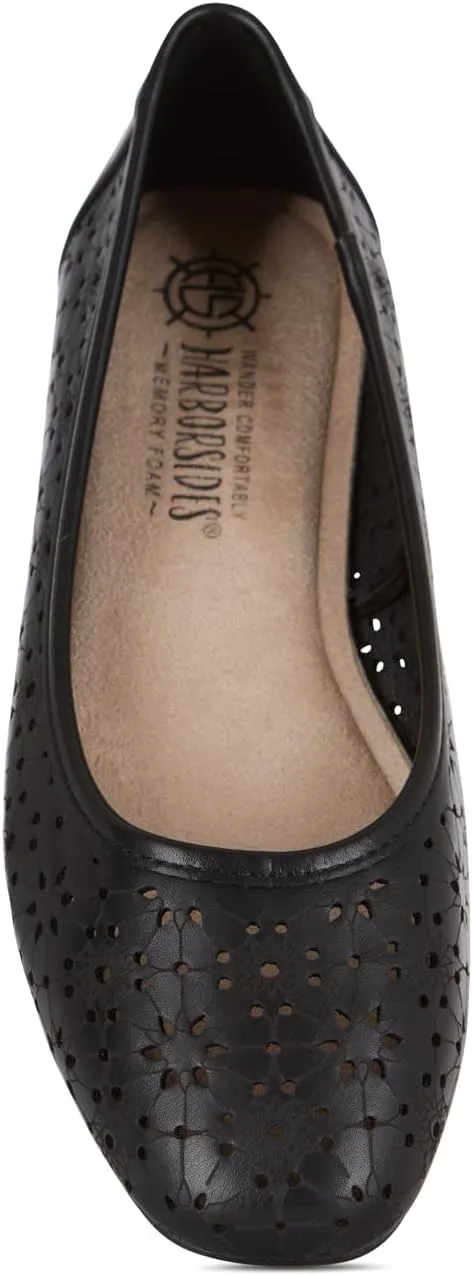 Priscilla Womens Flats  Comfortable Vegan Slip-On Shoes with Memory Foam, Breathable Eyelet Stitch Detail, Available in Black, Cafe, White, Medium & Wide Sizes 6-10