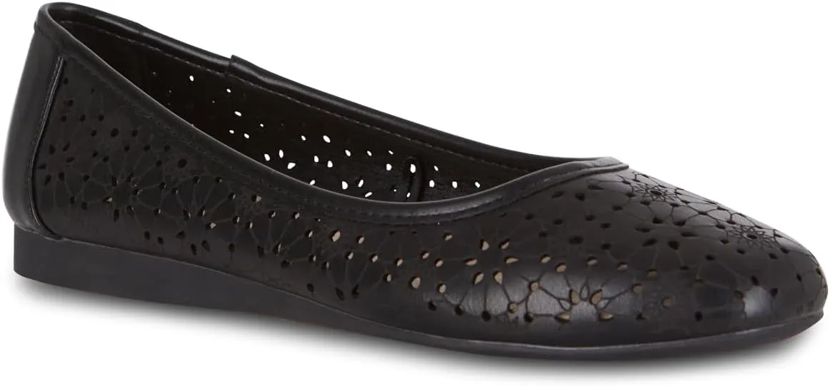 Priscilla Womens Flats  Comfortable Vegan Slip-On Shoes with Memory Foam, Breathable Eyelet Stitch Detail, Available in Black, Cafe, White, Medium & Wide Sizes 6-10