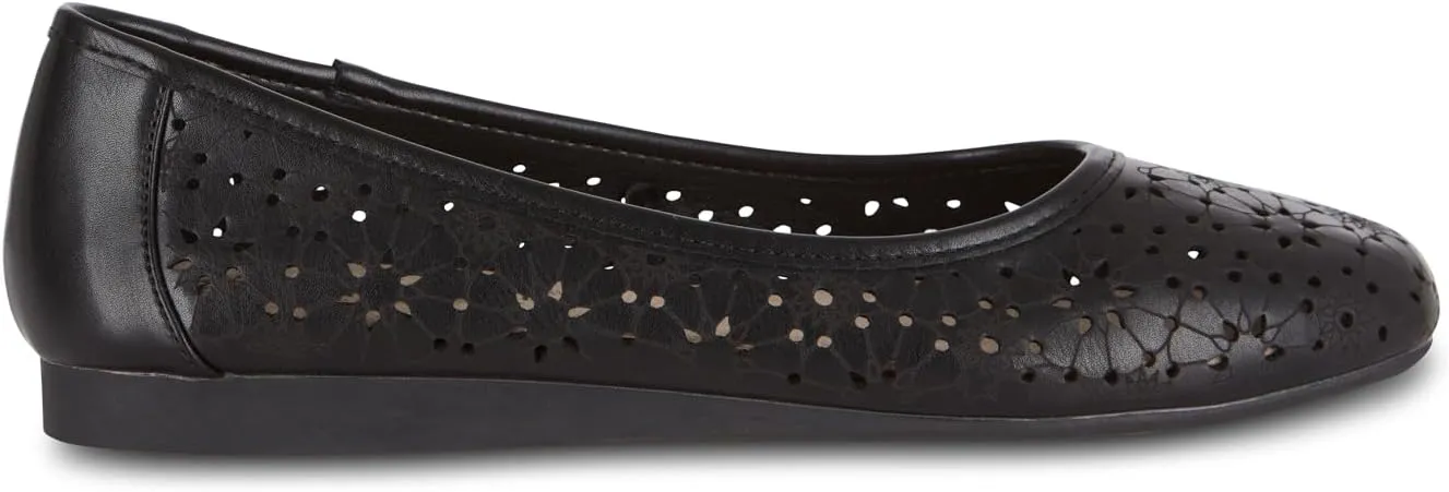 Priscilla Womens Flats  Comfortable Vegan Slip-On Shoes with Memory Foam, Breathable Eyelet Stitch Detail, Available in Black, Cafe, White, Medium & Wide Sizes 6-10