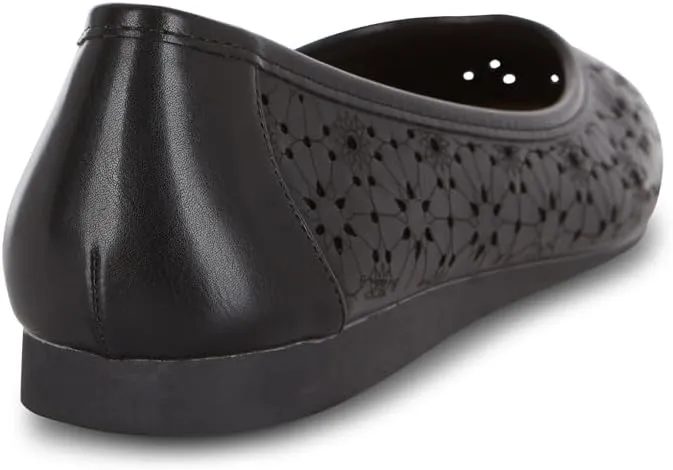 Priscilla Womens Flats  Comfortable Vegan Slip-On Shoes with Memory Foam, Breathable Eyelet Stitch Detail, Available in Black, Cafe, White, Medium & Wide Sizes 6-10