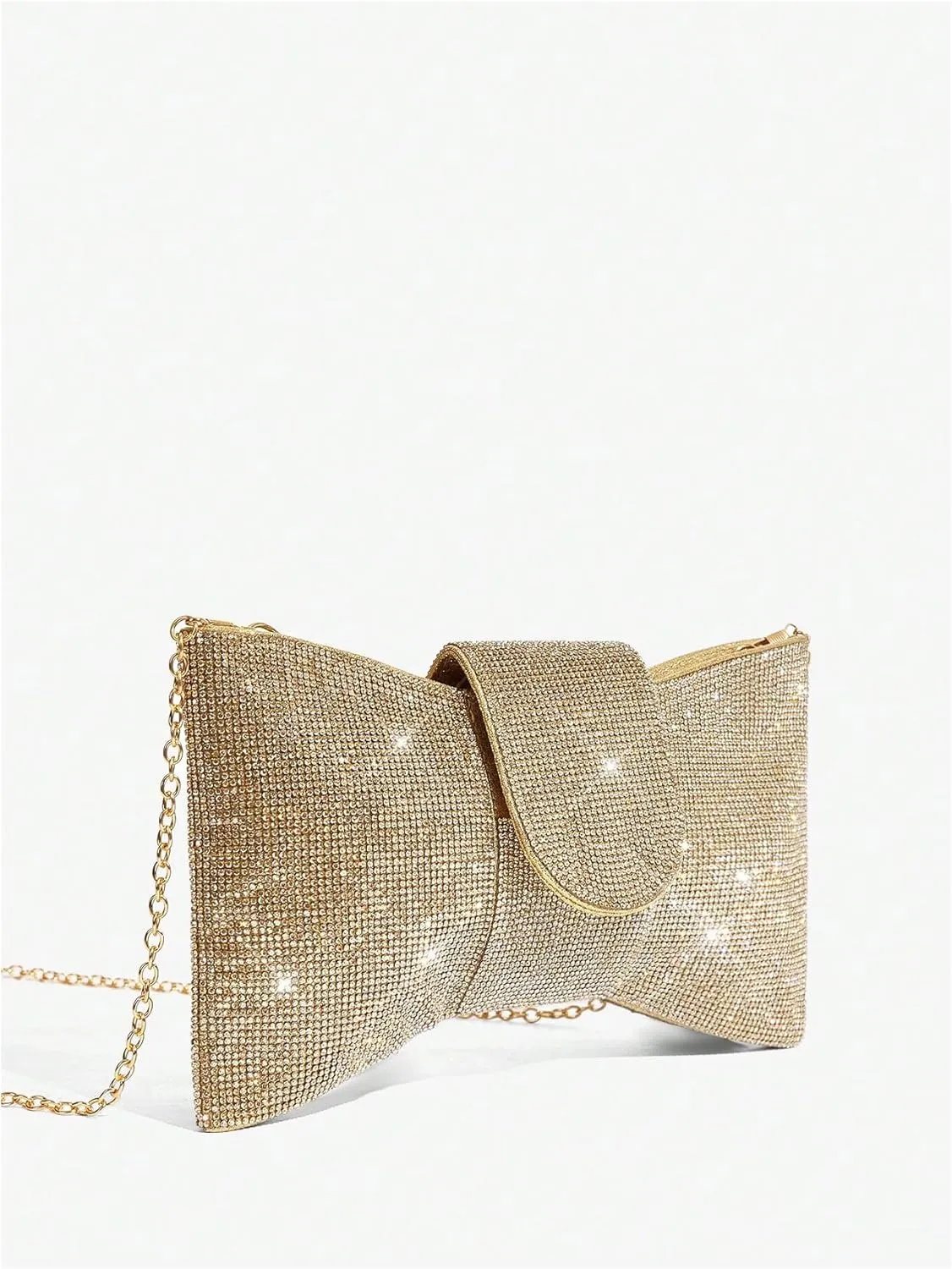 QWINEE Women's Glitter Evening Bag Clutch Purses Rhinestone Sparkling Flap Square Bag with Chain Strap