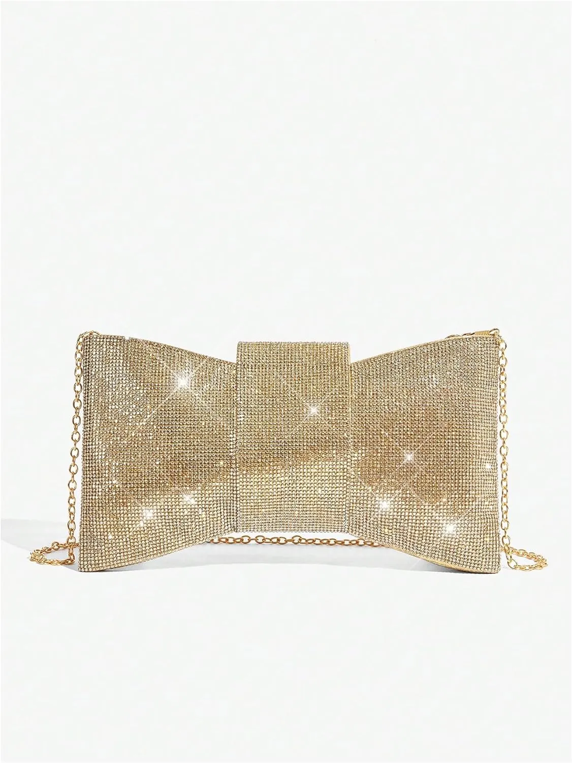 QWINEE Women's Glitter Evening Bag Clutch Purses Rhinestone Sparkling Flap Square Bag with Chain Strap