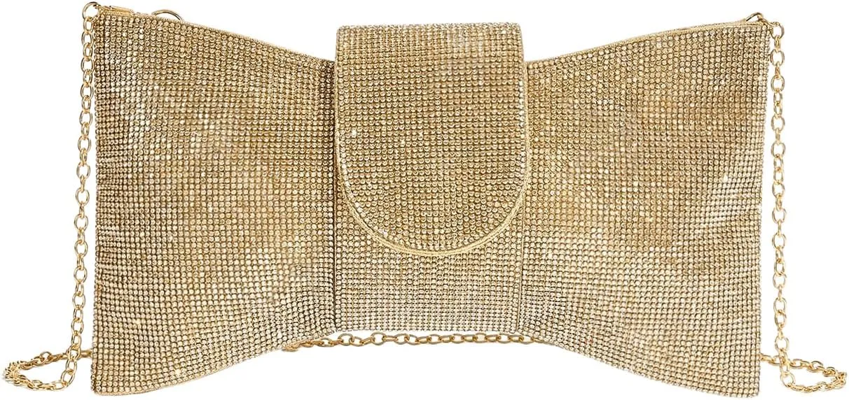QWINEE Women's Glitter Evening Bag Clutch Purses Rhinestone Sparkling Flap Square Bag with Chain Strap