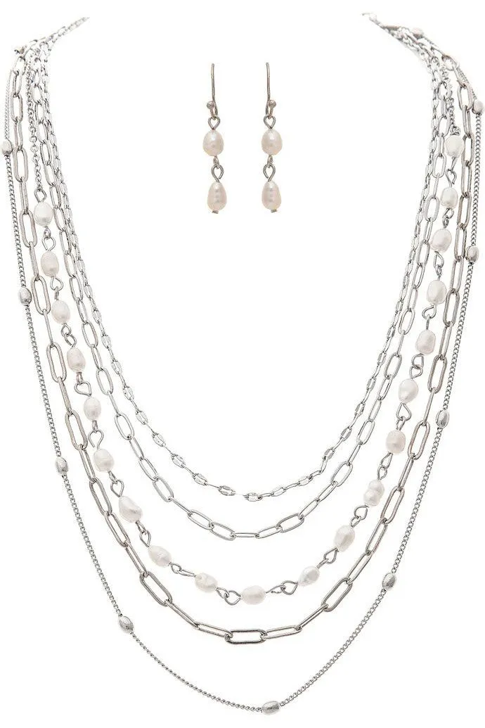 Rain Jewelry Silver Multiple Strand Chain Pearl Necklace Set