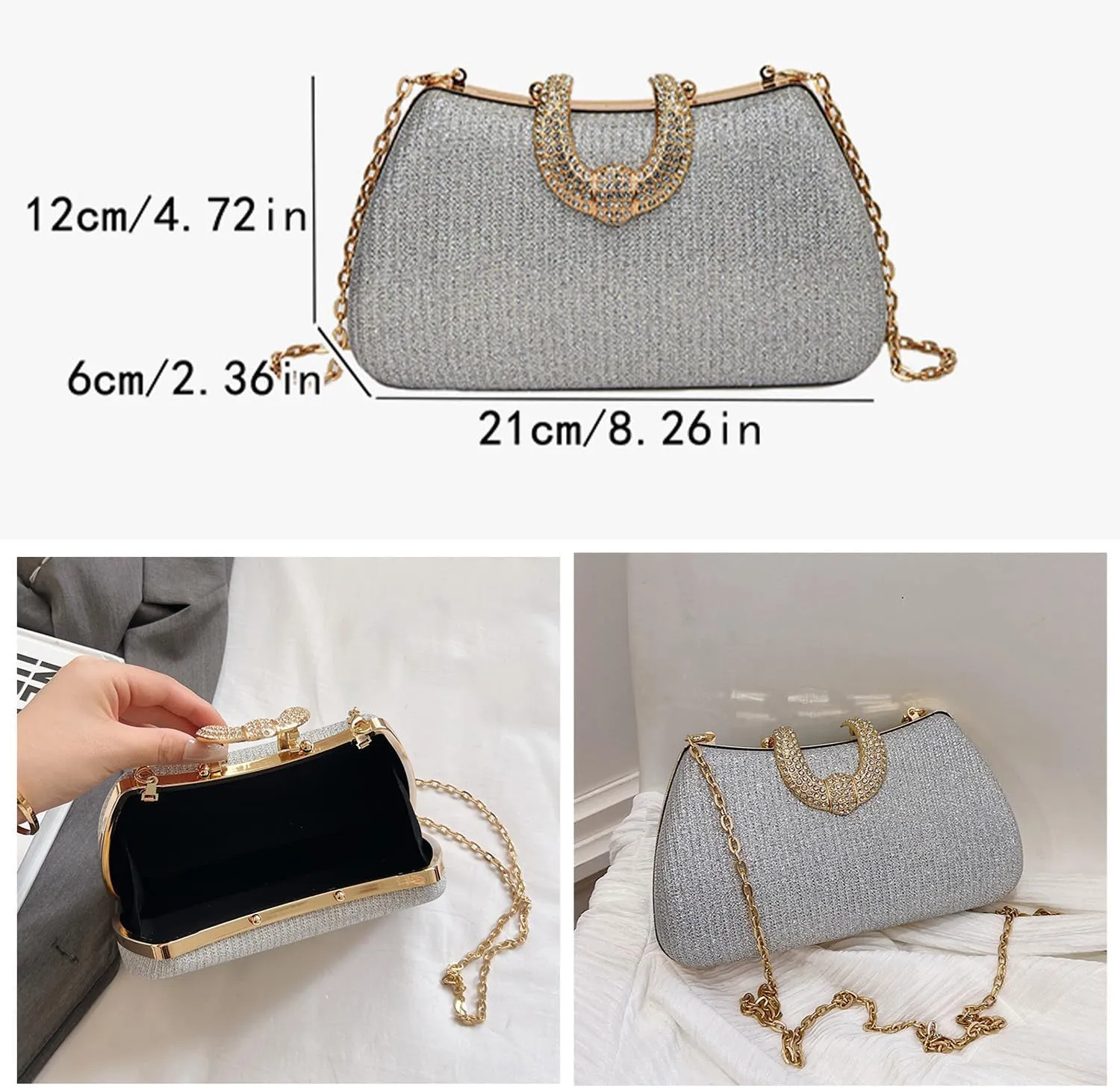 Rhinestone Evening Clutch Purse Sequin Bag,Woman Sparkling Handbag Formal Clutch with Chain for Wedding Party