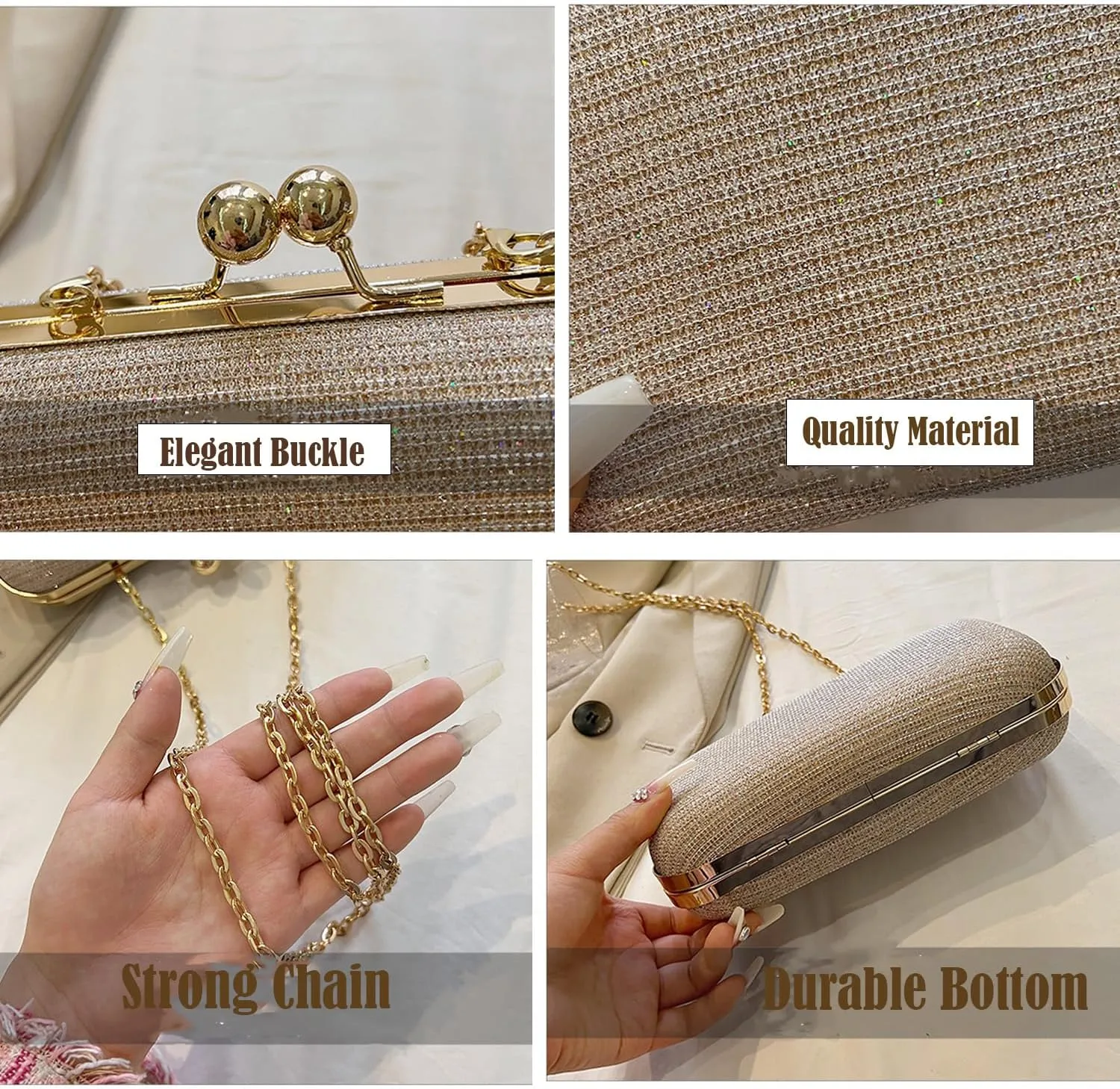 Rhinestone Evening Clutch Purse Sequin Bag,Woman Sparkling Handbag Formal Clutch with Chain for Wedding Party