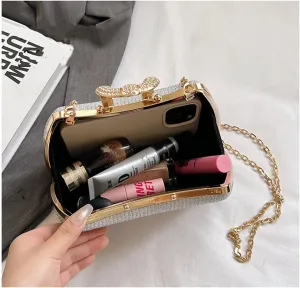 Rhinestone Evening Clutch Purse Sequin Bag,Woman Sparkling Handbag Formal Clutch with Chain for Wedding Party