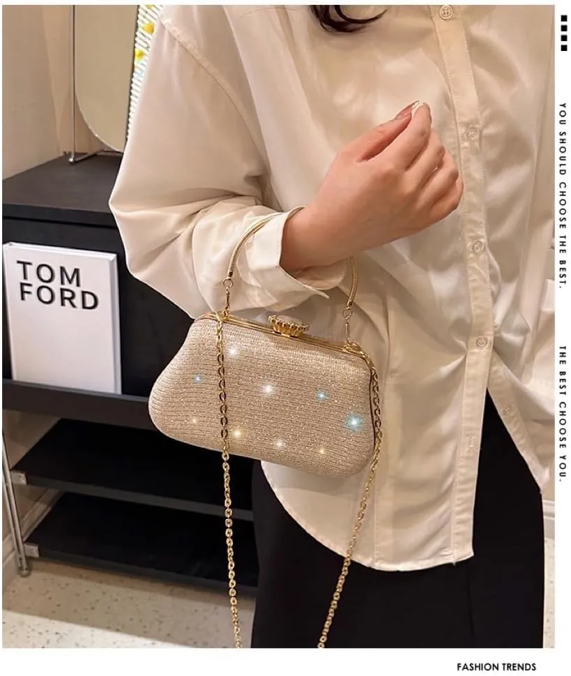 Rhinestone Evening Clutch Purse Sequin Bag,Woman Sparkling Handbag Formal Clutch with Chain for Wedding Party