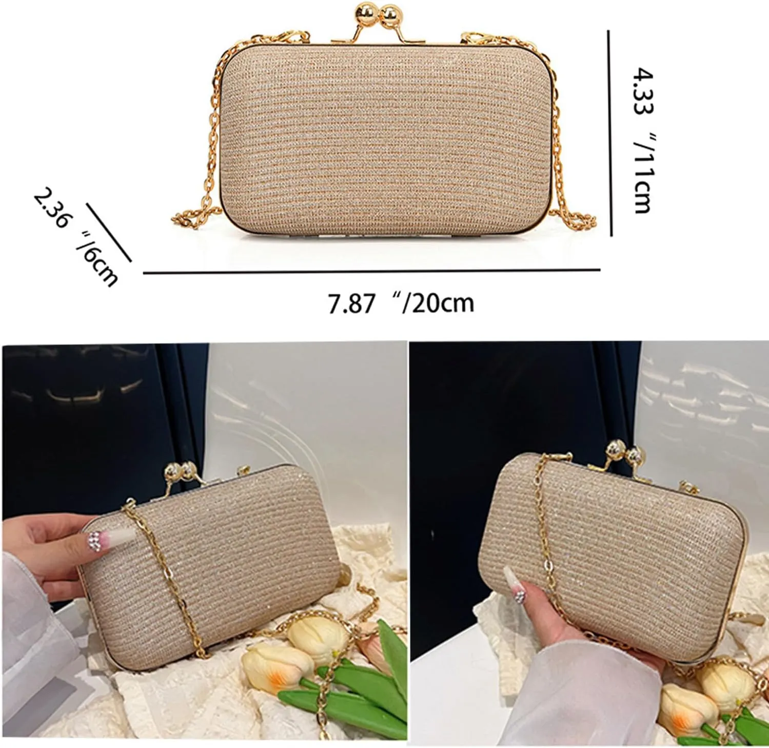 Rhinestone Evening Clutch Purse Sequin Bag,Woman Sparkling Handbag Formal Clutch with Chain for Wedding Party