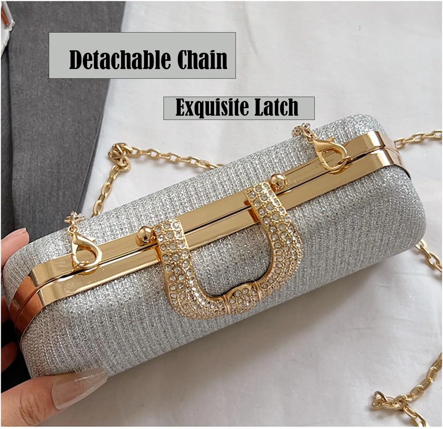 Rhinestone Evening Clutch Purse Sequin Bag,Woman Sparkling Handbag Formal Clutch with Chain for Wedding Party