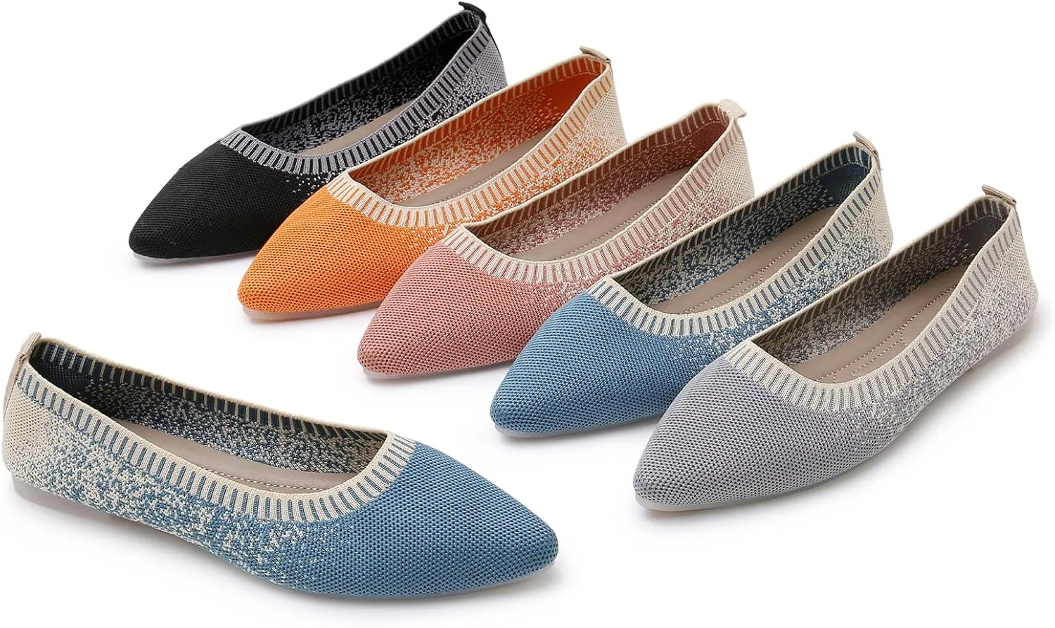 RVROVIC Women's Pointed Toe Knit Flats Shoes Slip on Ballet Flats Comfortable Dress Shoes for Women