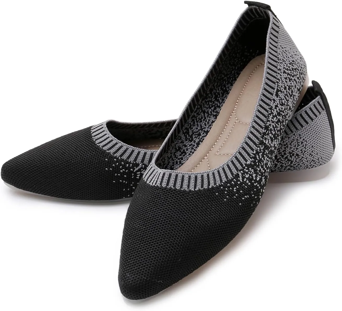 RVROVIC Women's Pointed Toe Knit Flats Shoes Slip on Ballet Flats Comfortable Dress Shoes for Women