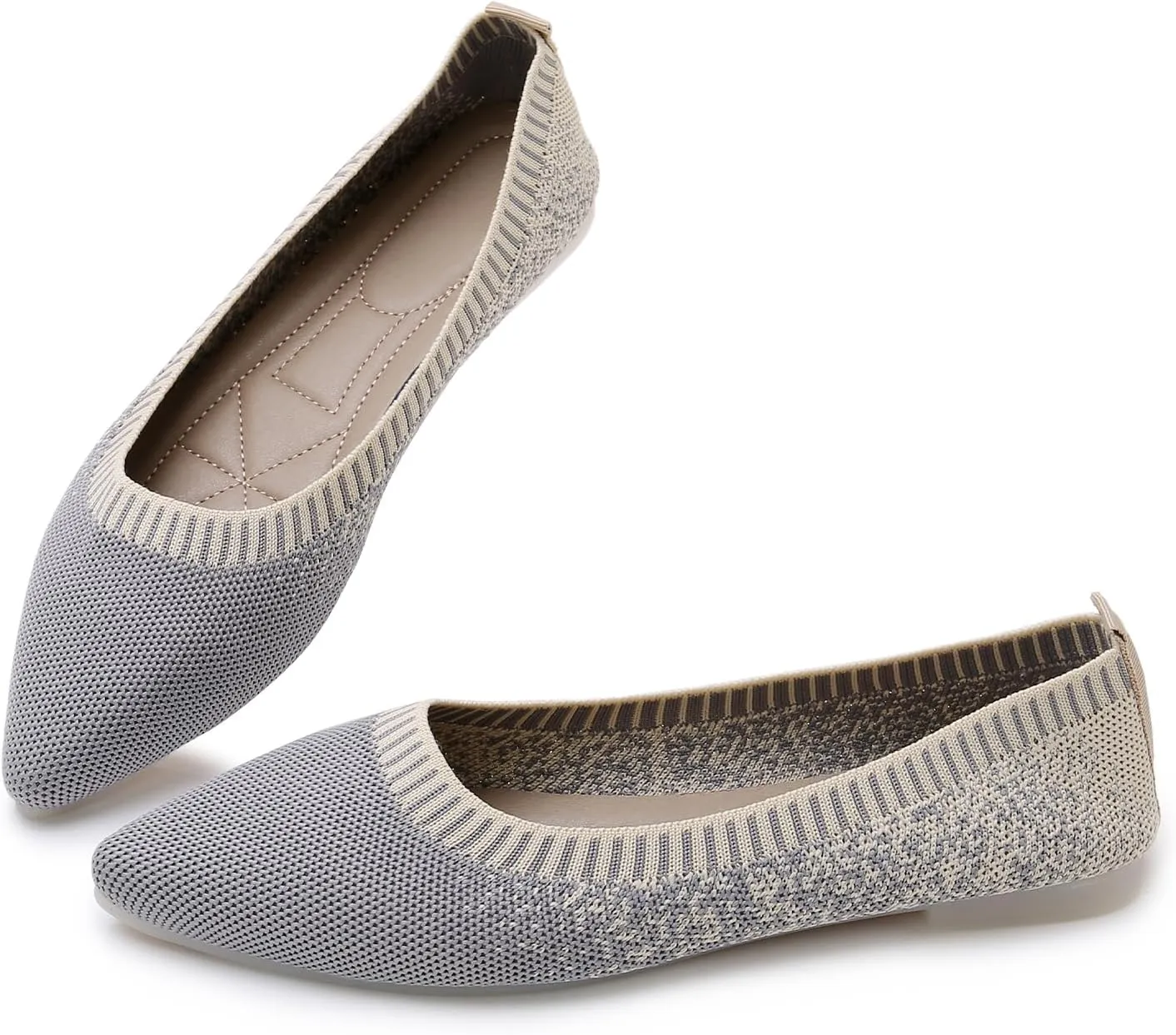 RVROVIC Women's Pointed Toe Knit Flats Shoes Slip on Ballet Flats Comfortable Dress Shoes for Women