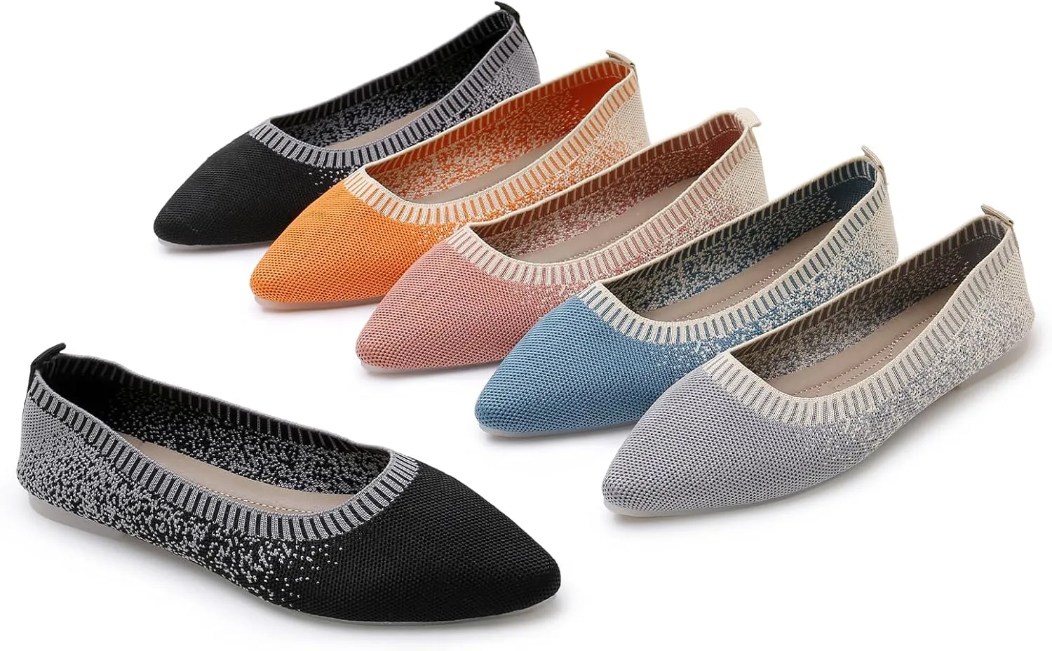 RVROVIC Women's Pointed Toe Knit Flats Shoes Slip on Ballet Flats Comfortable Dress Shoes for Women