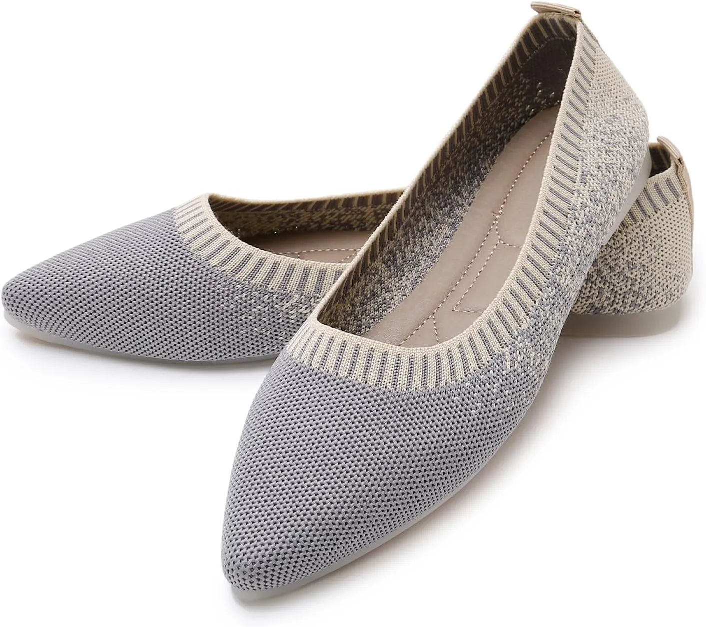 RVROVIC Women's Pointed Toe Knit Flats Shoes Slip on Ballet Flats Comfortable Dress Shoes for Women