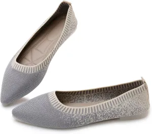 RVROVIC Women's Pointed Toe Knit Flats Shoes Slip on Ballet Flats Comfortable Dress Shoes for Women