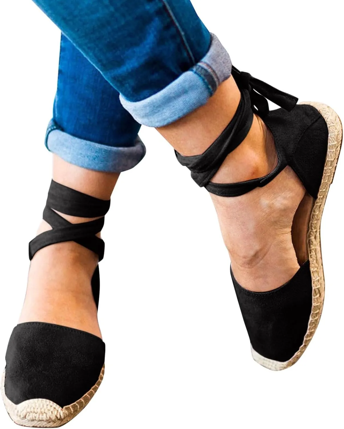 Sandals for Women Espadrilles FLat Shoes Bohemian Slip-ons Sandals Summer Dressy Closed Toe Beach Shoes Ankle Wrap