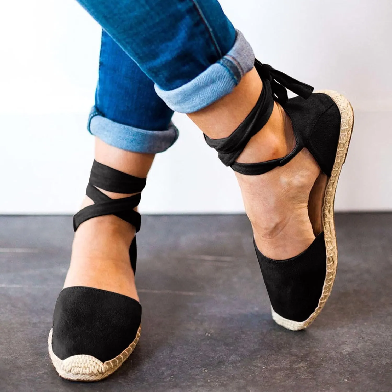 Sandals for Women Espadrilles FLat Shoes Bohemian Slip-ons Sandals Summer Dressy Closed Toe Beach Shoes Ankle Wrap