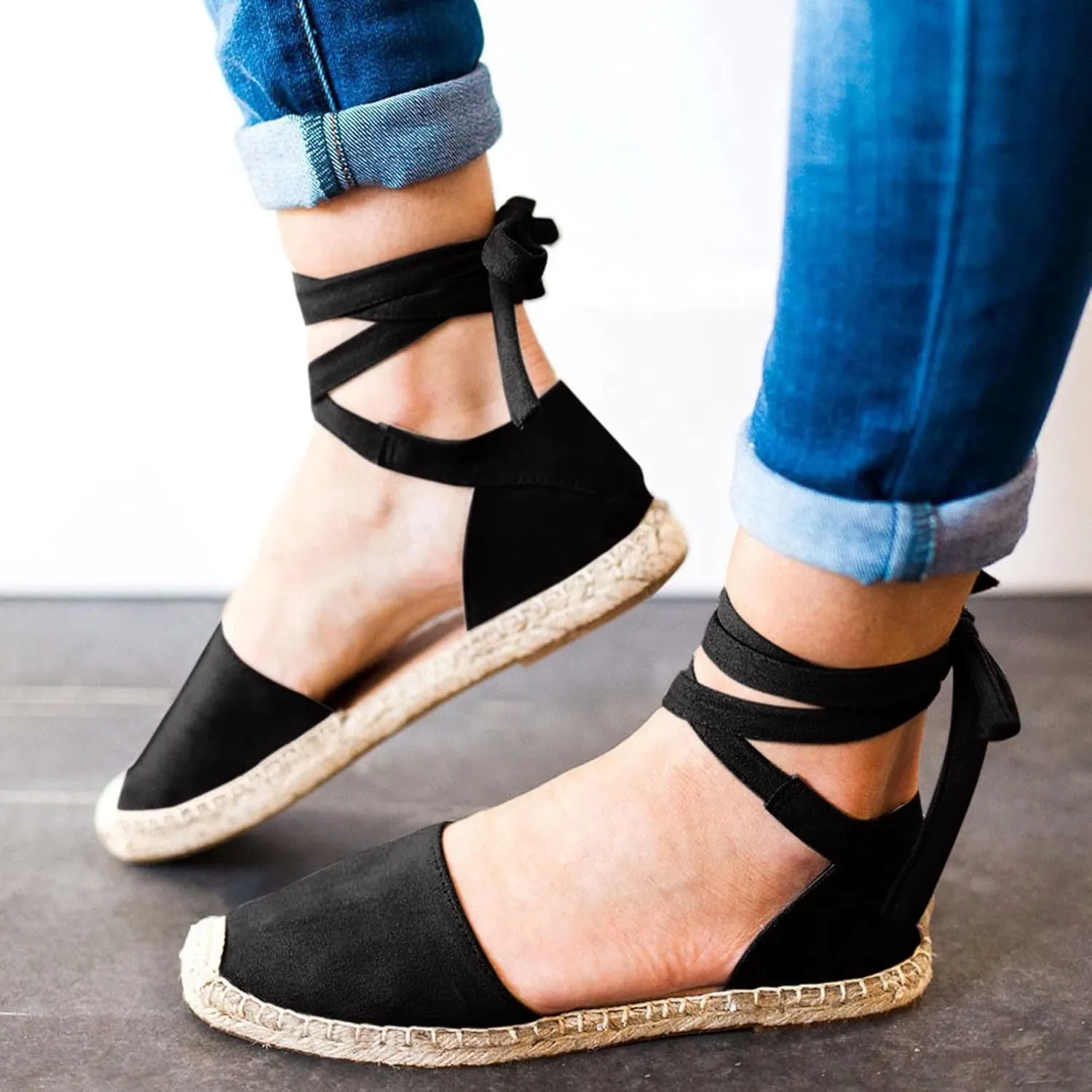 Sandals for Women Espadrilles FLat Shoes Bohemian Slip-ons Sandals Summer Dressy Closed Toe Beach Shoes Ankle Wrap