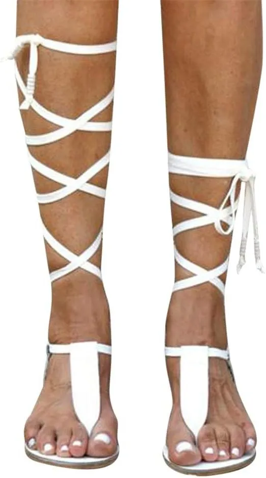 Sandals for Women Platform,Gladiator Sandals Flat Summer Beach Sandals Strappy Lace Up Open Toe Knee High Flat Sandal