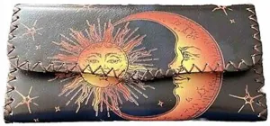 Shell's Gift Vegan Leather Wallet,Slim Womens Wallet Ultra Slim Ladies Wallets Thin Leather Women Wallet Credit Card Holder Wallet With Zipper Pocket (Moon And Sun)