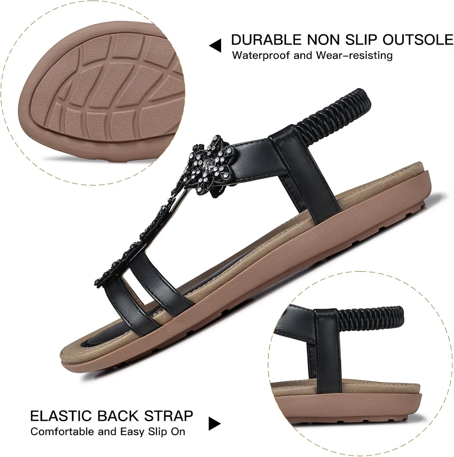 SHIBEVER Flat Sandals for Women Dressy: Summer Comfortable Ankle Strap Womens Sandal