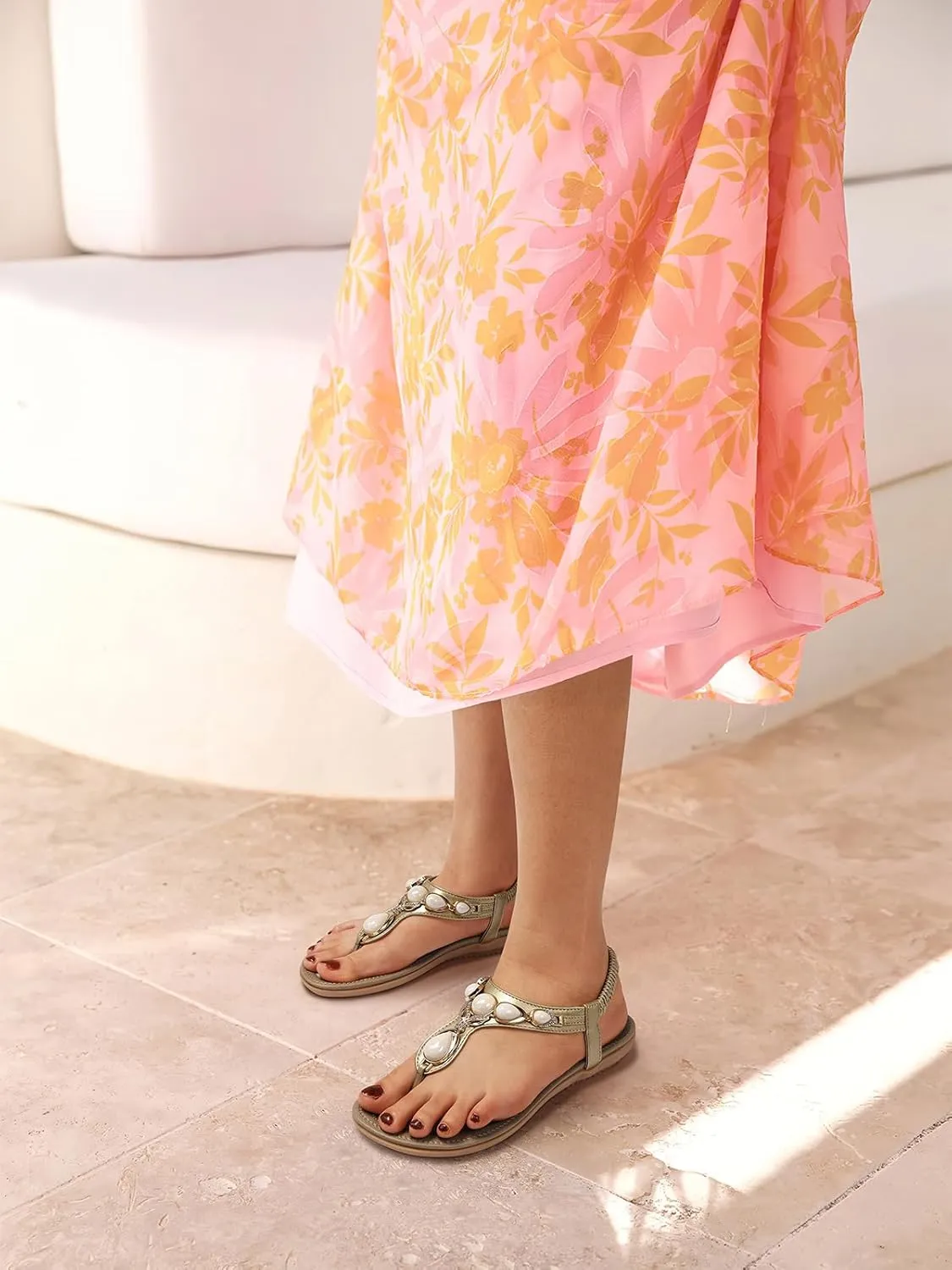 SHIBEVER Flat Sandals for Women Dressy: Summer Comfortable Dress Thong Flats Sandal