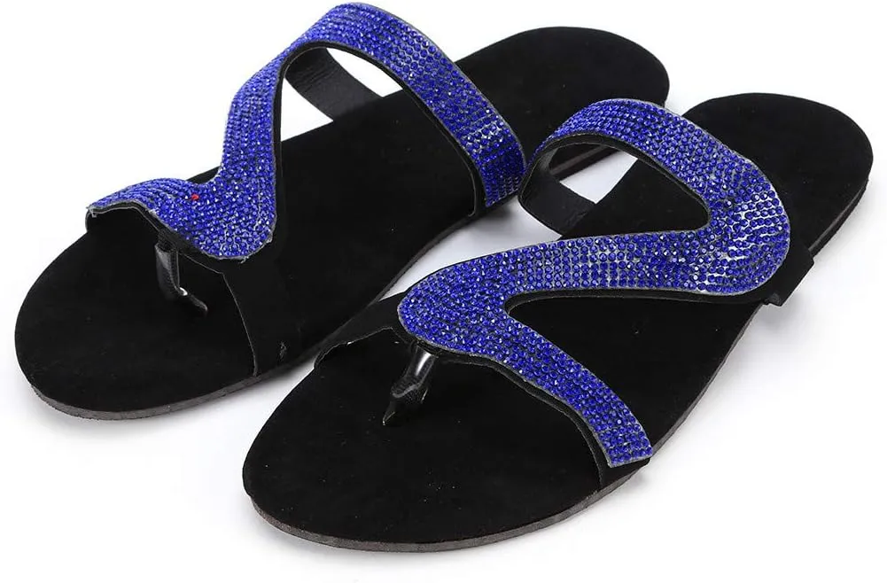 Shiny Rhinestone Flat Sandals for Women Open Toe Slip On Flip Flops Summer Outdoor Beach Travel Flats Party Club Shoes