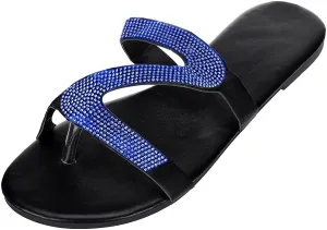 Shiny Rhinestone Flat Sandals for Women Open Toe Slip On Flip Flops Summer Outdoor Beach Travel Flats Party Club Shoes