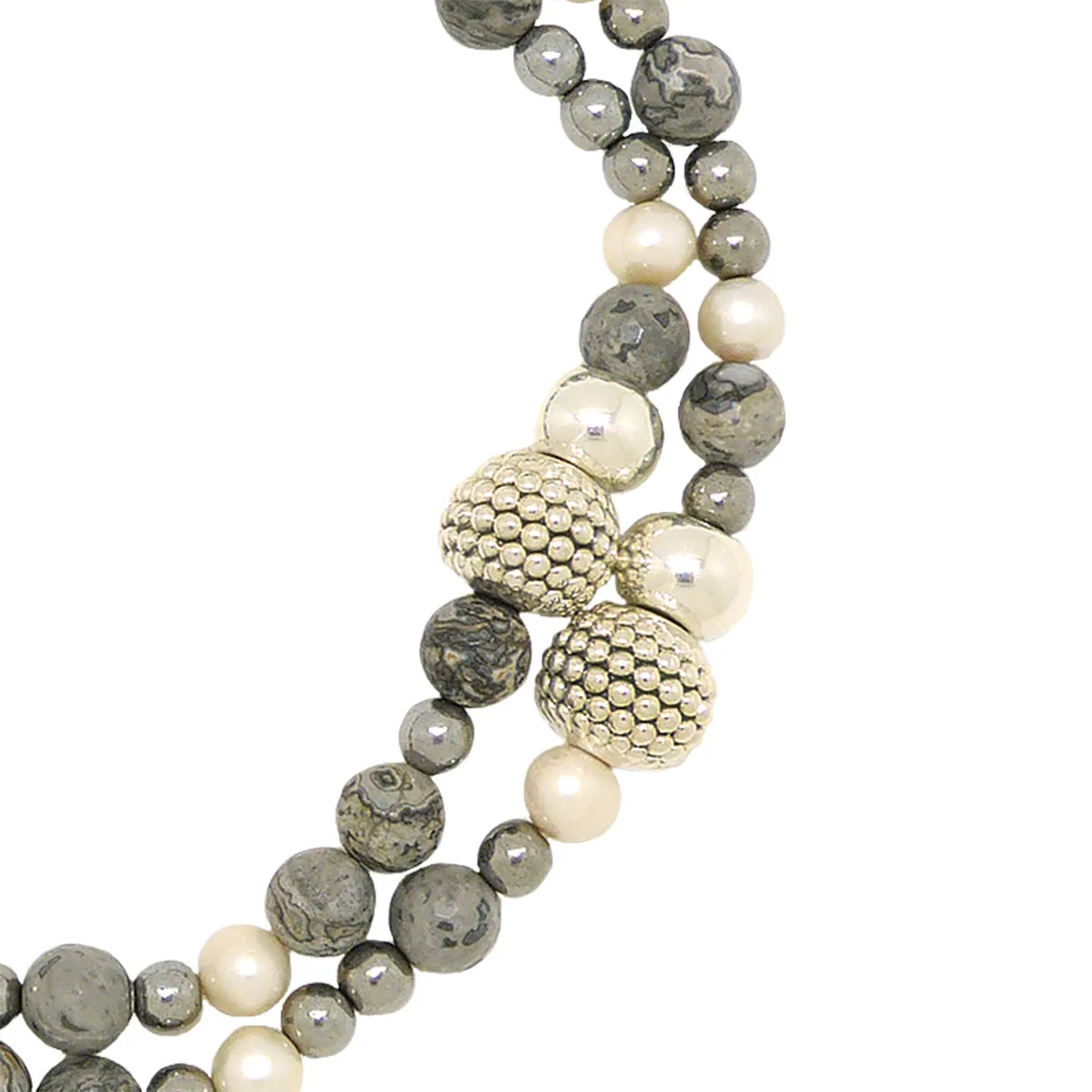 Simon Sebbag 2 Strand Pearl Gray Agate Hematite Prosecco Sterling Silver Necklace NB522GWPM2
