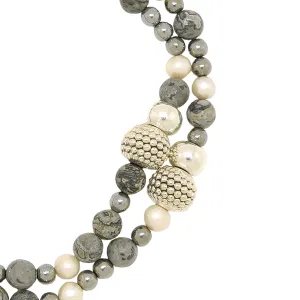 Simon Sebbag 2 Strand Pearl Gray Agate Hematite Prosecco Sterling Silver Necklace NB522GWPM2