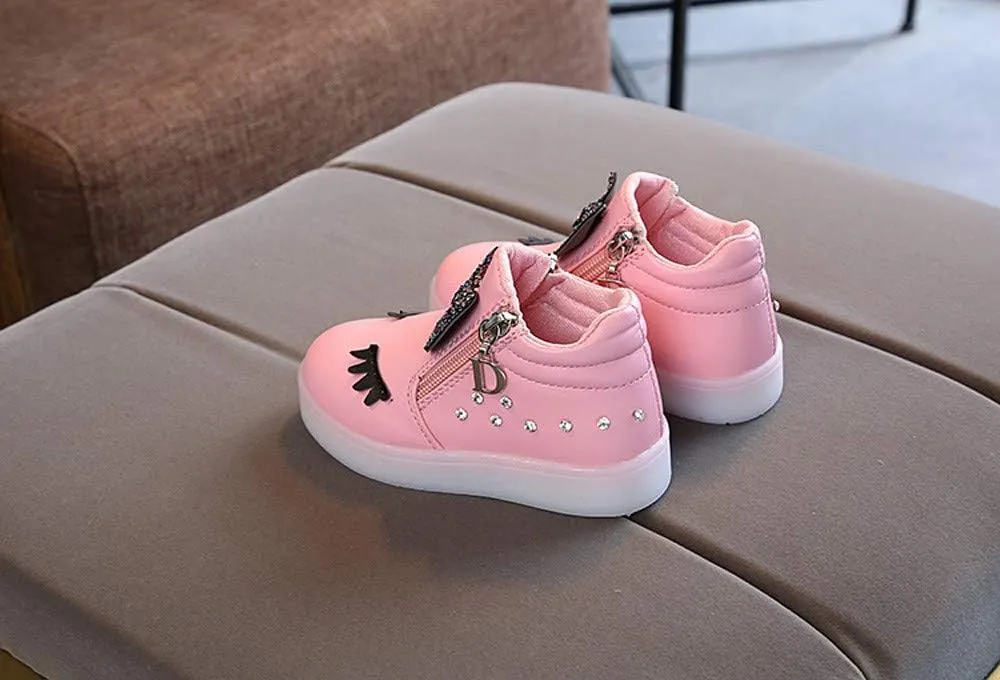Sneakers for Boys 1-6 Years Kids Toddler Baby Girls LED Light Sneaker Crystal Bowknot Boots Sport Shoes Black Sneakers