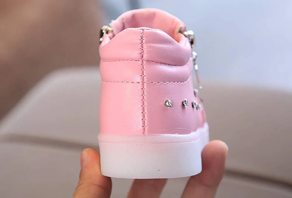 Sneakers for Boys 1-6 Years Kids Toddler Baby Girls LED Light Sneaker Crystal Bowknot Boots Sport Shoes Black Sneakers
