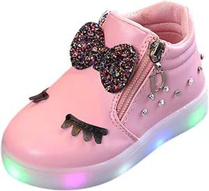 Sneakers for Boys 1-6 Years Kids Toddler Baby Girls LED Light Sneaker Crystal Bowknot Boots Sport Shoes Black Sneakers