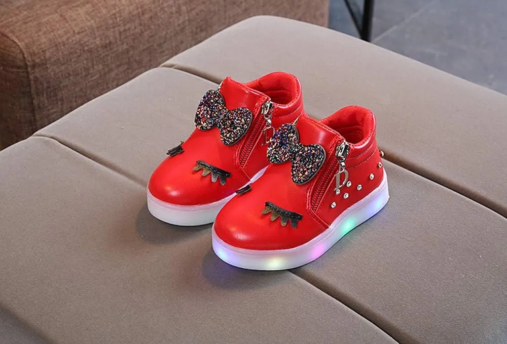 Sneakers for Boys 1-6 Years Kids Toddler Baby Girls LED Light Sneaker Crystal Bowknot Boots Sport Shoes Black Sneakers