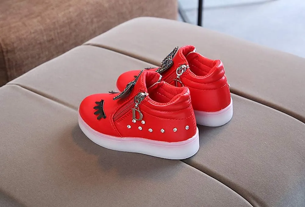 Sneakers for Boys 1-6 Years Kids Toddler Baby Girls LED Light Sneaker Crystal Bowknot Boots Sport Shoes Black Sneakers