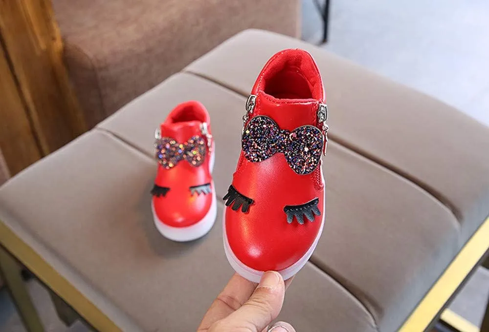 Sneakers for Boys 1-6 Years Kids Toddler Baby Girls LED Light Sneaker Crystal Bowknot Boots Sport Shoes Black Sneakers