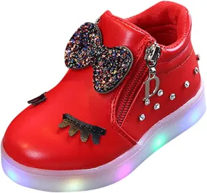 Sneakers for Boys 1-6 Years Kids Toddler Baby Girls LED Light Sneaker Crystal Bowknot Boots Sport Shoes Black Sneakers