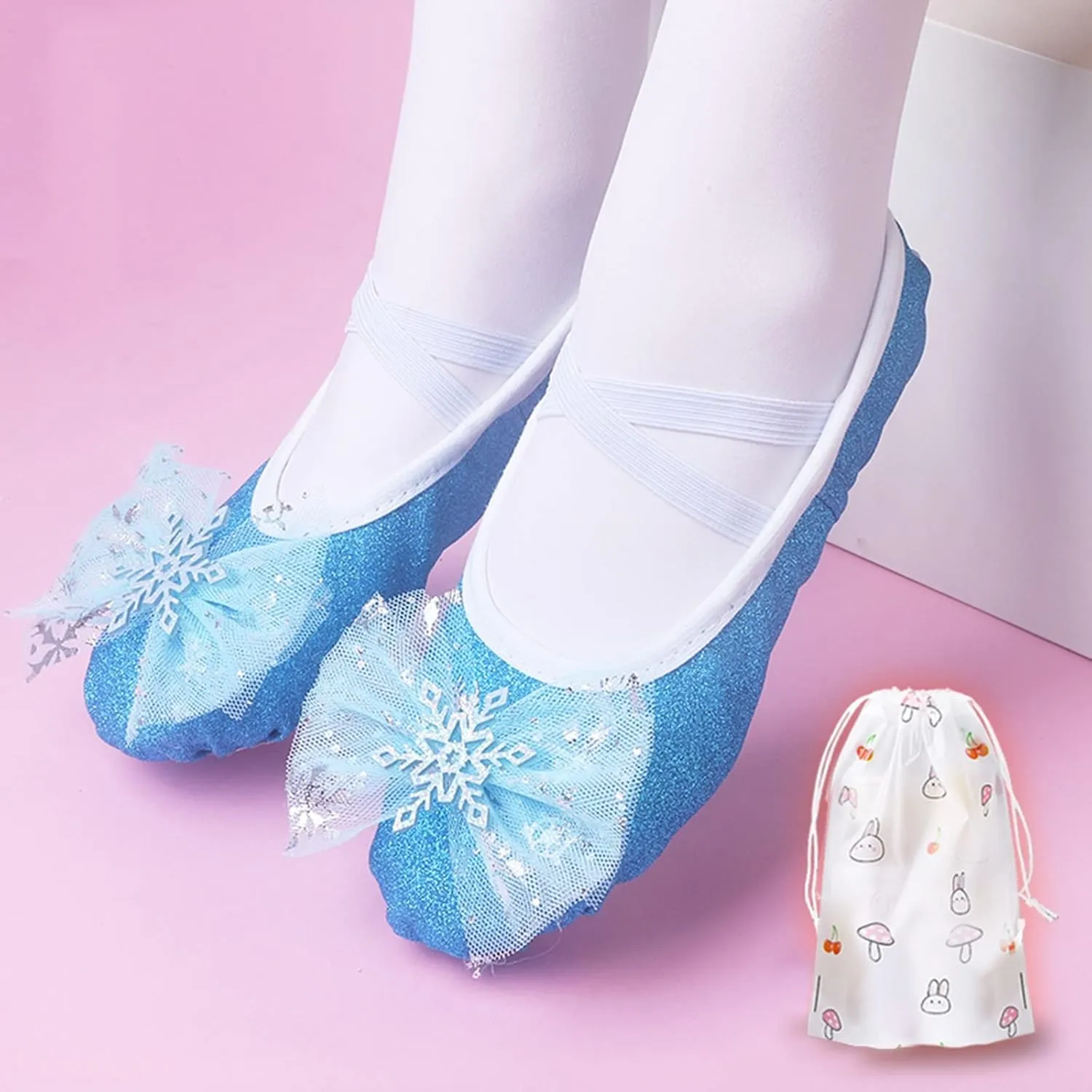 Sneakers with Bow and Glitter for Girls Childrens Light Cozy Soft Sole Shoes Dance Ballet Performance Indoor Yoga Shoes