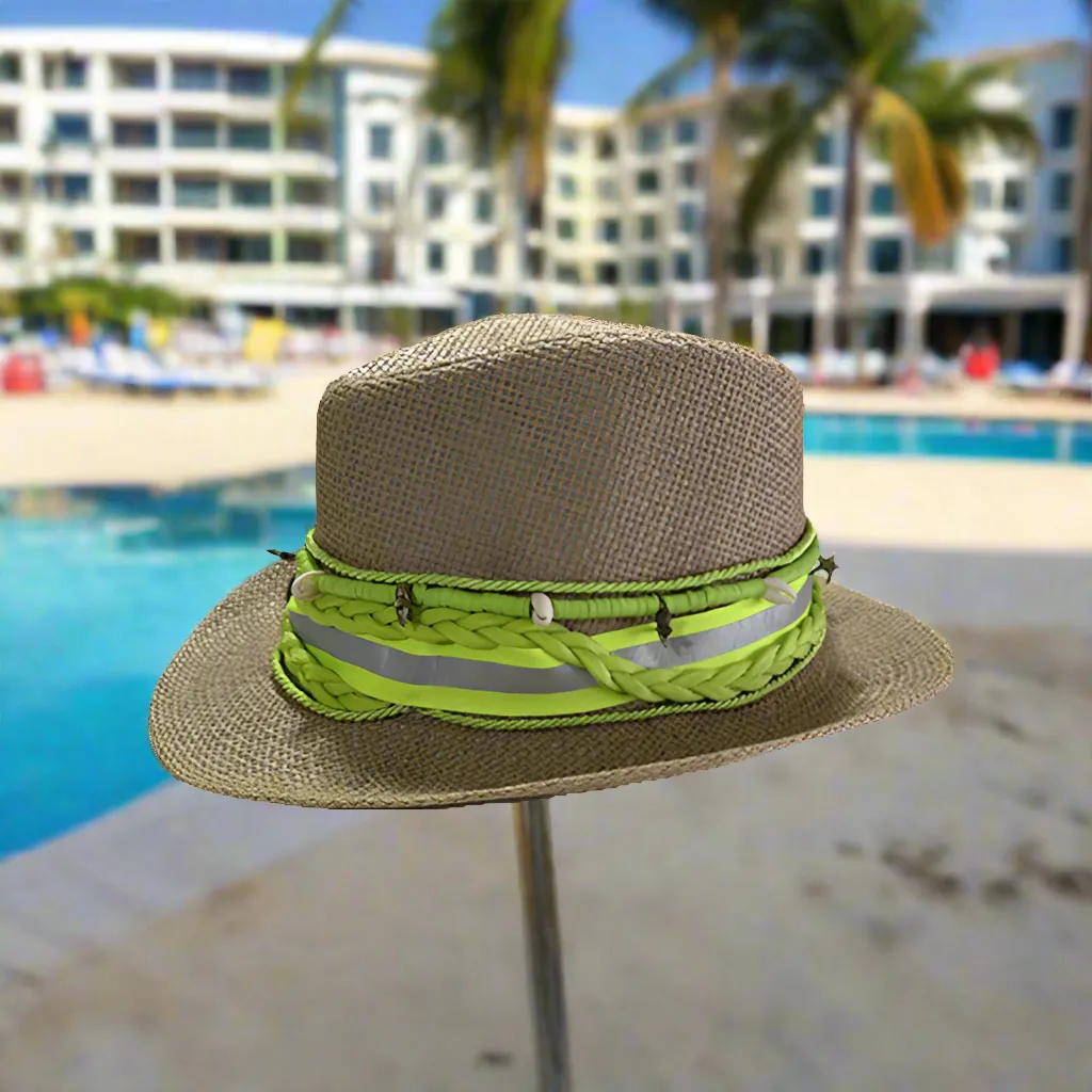 Straw Beach Hat Green Fluo