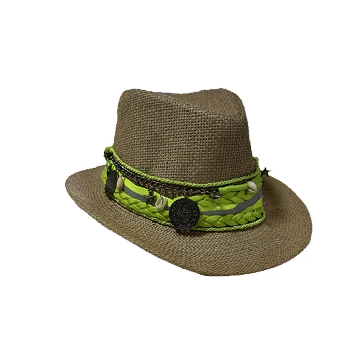 Straw Beach Hat Green Fluo