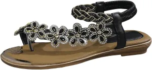 Summer Sandals for Women 2025 Bohemian Beaded Rhinestone Ankle Strap Dressy Wedding Shoes Comfortable Beach Flat Sandals
