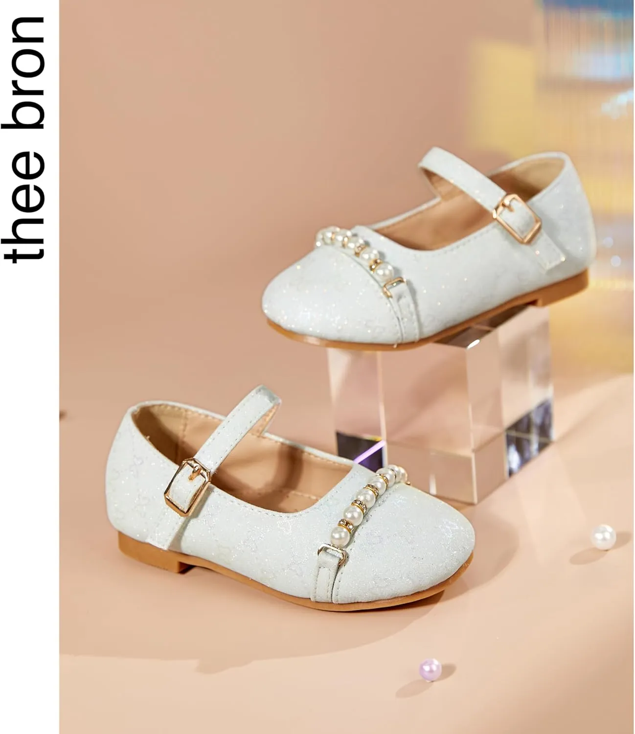 THEE BRON Little Girls Princess Shoes 3-12 Years Ballet Flats Soft Non-Slip Dress Shoes for Wide Feet
