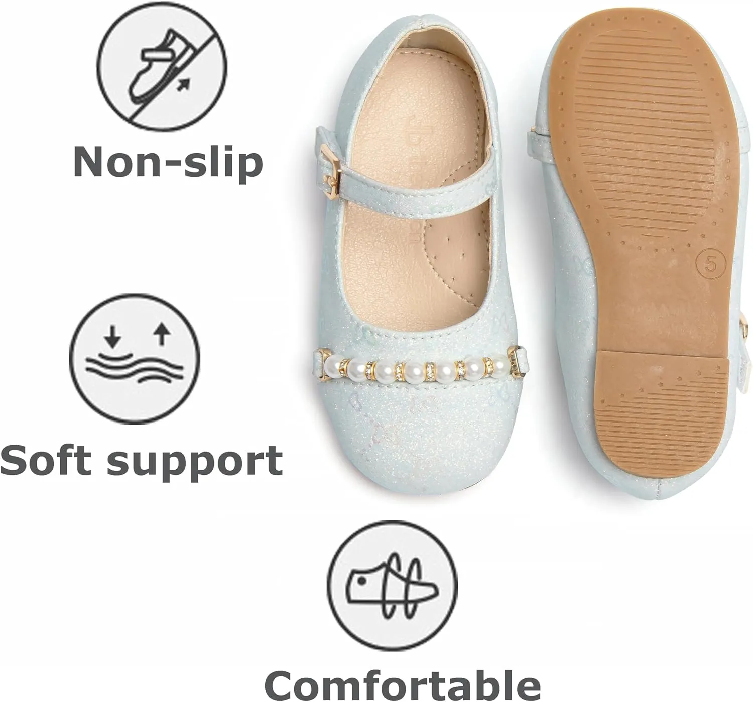 THEE BRON Little Girls Princess Shoes 3-12 Years Ballet Flats Soft Non-Slip Dress Shoes for Wide Feet